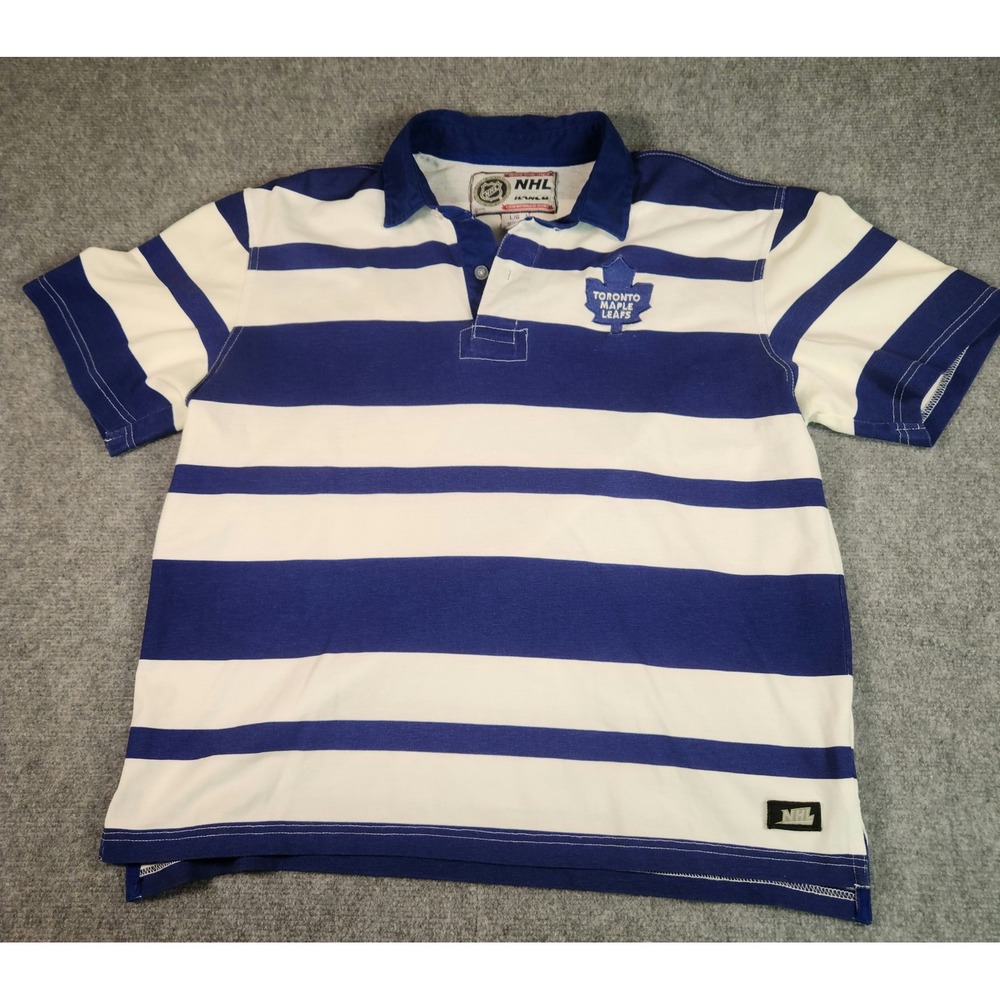 Toronto Maple Leafs Polo Shirt Mens L Blue NHL Hockey Striped Ilanco EUC